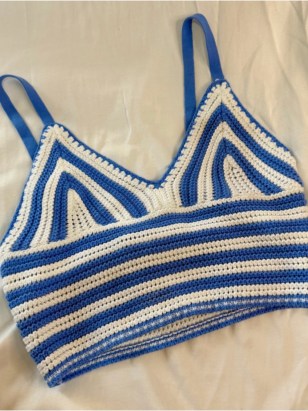 Hollister Blue and White Striped Crochet Camisole